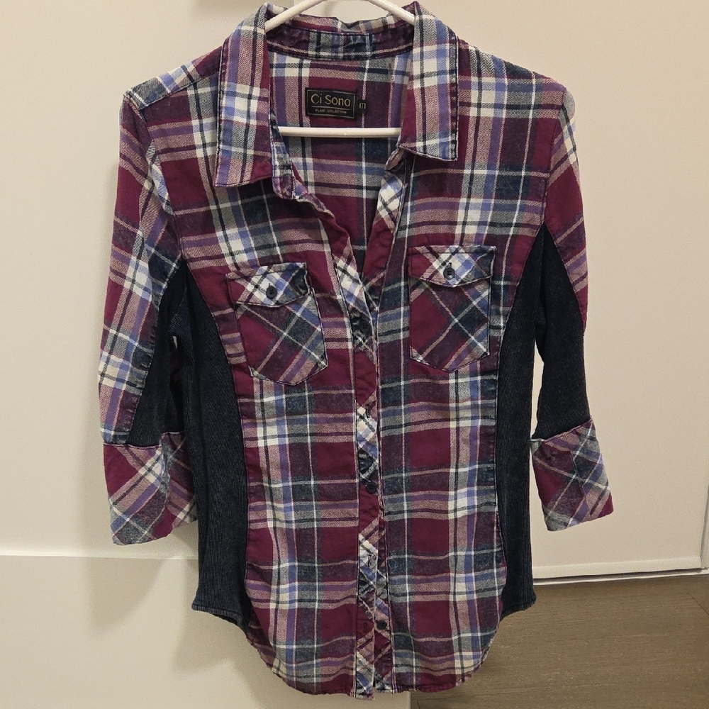 Ci Sono Plaid Shirt - Burgundy and Navy